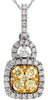 .80CT WHITE & FANCY YELLOW DIAMOND 14K WHITE GOLD 3D CLUSTER SQUARE HALO PENDANT
