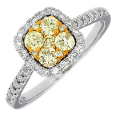 .67CT WHITE & FANCY YELLOW DIAMOND 14KT WHITE GOLD 3D CLUSTER SQUARE HALO RING