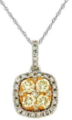 .66CT WHITE & CANARY DIAMOND 14KT WHITE GOLD 3D CLUSTER SQUARE FLOATING PENDANT