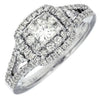 ESTATE .87CT DIAMOND 14K WHITE GOLD PRINCESS & ROUND DOUBLE HALO ENGAGEMENT RING
