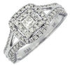 ESTATE .75CT DIAMOND 14K WHITE GOLD PRINCESS & ROUND DOUBLE HALO ENGAGEMENT RING