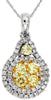 1.14CT WHITE & FANCY YELLOW DIAMOND 14KT WHITE GOLD CLUSTER DOUBLE HALO PENDANT