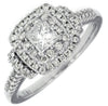 WIDE .70CT DIAMOND 14KT WHITE GOLD PRINCESS & ROUND DOUBLE HALO ENGAGEMENT RING