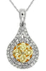 ESTATE .93CT WHITE & FANCY YELLOW DIAMOND 14KT WHITE GOLD CLUSTER FLOWER PENDANT