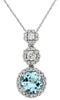 1.04CT DIAMOND AAA AQUAMARINE 14KT WHITE GOLD ROUND HALO FLOWER FLOATING PENDANT