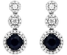 1.55CT DIAMOND & AAA SAPPHIRE 14K WHITE GOLD ROUND HALO JOURNEY HANGING EARRINGS