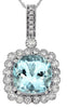 LARGE 3.12CT DIAMOND & AAA AQUAMARINE 14KT WHITE GOLD 3D CUSHION & ROUND PENDANT