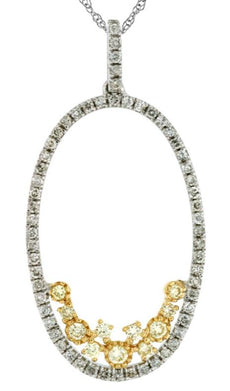 .46CT WHITE & CANARY DIAMOND 14KT WHITE GOLD CLUSTER OPEN OVAL FLOATING PENDANT