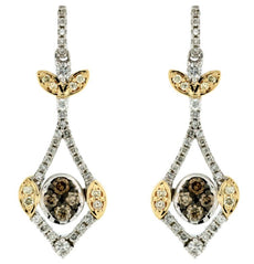 .66CT WHITE MOCHA & CANARY DIAMOND 14KT WHITE GOLD MULTI LEAF HANGING EARRINGS