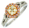 .7CT WHITE PINK & FANCY YELLOW DIAMOND 14K TRI COLOR GOLD FLOWER FRIENDSHIP RING