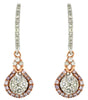 ESTATE 1.0CT WHITE & PINK DIAMONDS 14KT WHITE GOLD 3D CLUSTER TEAR DROP EARRINGS