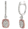 .90CT WHITE & PINK DIAMOND 14KT WHITE & ROSE GOLD OVAL HUGGIE HANGING EARRINGS