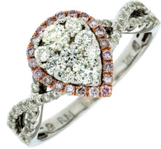 .84CT WHITE & PINK DIAMOND 14KT WHITE & ROSE GOLD 3D PEAR SHAPE FRIENDSHIP RING