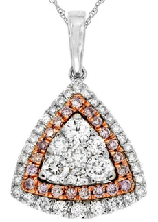 .98CT WHITE & PINK DIAMOND 14KT WHITE & ROSE GOLD 3D TRILLION TRIANGULAR PENDANT