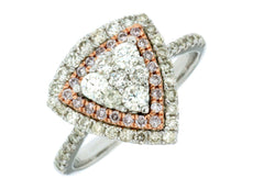 1CT WHITE & PINK DIAMOND 14KT WHITE & ROSE GOLD CLUSTER TRILLION TRIANGULAR RING
