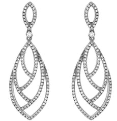 ESTATE .71CT DIAMOND 14KT WHITE GOLD 3D MULTI LEAF TEAR DROP HANGING EARRINGS