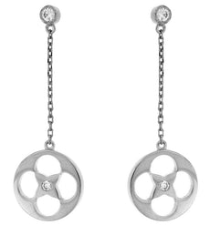 ESTATE .09CT DIAMOND 14KT WHITE GOLD 3D FLOWER STAR ETOILE FUN HANGING EARRINGS