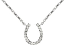ESTATE .10CT DIAMOND 14KT WHITE GOLD 3D CLASSIC LUCKY HORSESHOE FUN NECKLACE