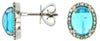 2.88CT DIAMOND AAA CABOCHON BLUE TOPAZ 14K WHITE GOLD OVAL & ROUND STUD EARRINGS
