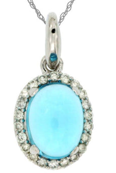 1.44CT DIAMOND & AAA BLUE TOPAZ 14KT WHITE GOLD 3D OVAL HALO FLOATING PENDANT