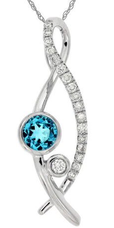 .36CT DIAMOND & AAA BLUE TOPAZ 14K WHITE GOLD 3D INFINITY BEZEL FLOATING PENDANT