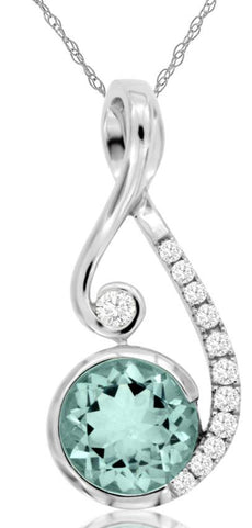 .83CT DIAMOND & AAA AQUAMARINE 14KT WHITE GOLD 3D LOVE KNOT INFINITY PENDANT