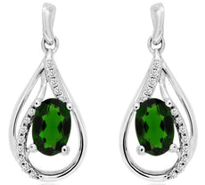 1.0CT DIAMOND & AAA GREEN GARNET 14K WHITE GOLD 3D OVAL & ROUND HANGING EARRINGS