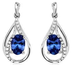 ESTATE 1.10CT DIAMOND & AAA TANZANITE 14KT WHITE GOLD TEAR DROP HANGING EARRINGS