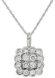 .48CT DIAMOND 14KT WHITE GOLD CLUSTER SEMI BEZEL FLOWER SQUARE FLOATING PENDANT
