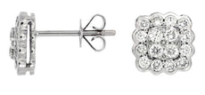 ESTATE 0.70CT DIAMOND 14KT WHITE GOLD 3D SEMI BEZEL FLOWER SQUARE STUD EARRINGS