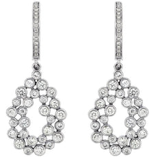 1.07CT DIAMOND 14K WHITE GOLD 3D BEZEL ETOILE TEAR DROP CLASSIC HANGING EARRINGS