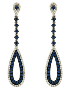 1.2CT DIAMOND & AAA SAPPHIRE 14K WHITE GOLD ELONGATED TEAR DROP HANGING EARRINGS