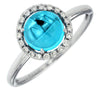 1.84CT DIAMOND & AAA CABOCHON BLUE TOPAZ 14KT WHITE GOLD 3D ROUND HALO FUN RING