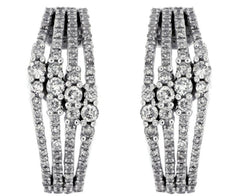 WIDE 1.0CT DIAMOND 14K WHITE GOLD MULTI ROW PAST PRESENT FUTURE HANGING EARRINGS