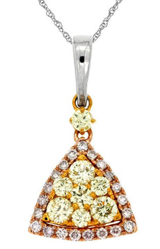 .77CT PINK & FANCY YELLOW DIAMOND 14KT WHITE GOLD TRILLION FUN FLOATING PENDANT