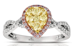.8CT WHITE PINK & FANCY YELLOW DIAMOND 14K TRI COLOR GOLD TEAR DROP INFINTY RING