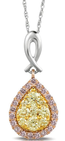 .59CT PINK & FANCY YELLOW DIAMOND 14KT TRI COLOR GOLD CLUSTER INFINITY PENDANT