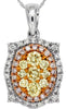 .85CT WHITE PINK & FANCY YELLOW DIAMOND 14K WHITE GOLD OVAL CLUSTER LOVE PENDANT
