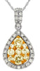 .74CT WHITE & FANCY YELLOW DIAMOND 14K 2 TONE GOLD 3D TEAR DROP FLOATING PENDANT