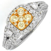 1.30CT WHITE & CANARY DIAMOND 14KT 2 TONE GOLD 3D CLUSTER SQUARE FRIENDSHIP RING