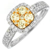 .81CT WHITE & FANCY YELLOW DIAMOND 14KT WHITE GOLD CLUSTER HALO ANNIVERSARY RING