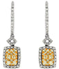 .91CT WHITE & FANCY YELLOW DIAMOND 14KT WHITE GOLD 3D CLUSTER HANGING EARRINGS