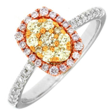 .66CT WHITE PINK & FANCY YELLOW DIAMOND 14KT TRI COLOR GOLD OVAL FRIENDSHIP RING
