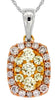 .73CT PINK & FANCY YELLOW DIAMOND 14KT WHITE GOLD OVAL CLUSTER FLOATING PENDANT