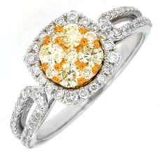 .95CT WHITE & FANCY YELLOW DIAMOND 14K WHITE GOLD CLUSTER ROUND ANNIVERSARY RING