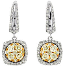 1.6CT WHITE & FANCY YELLOW DIAMOND 14KT 2 TONE GOLD 3D CIRCULAR HANGING EARRINGS