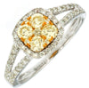 .85CT WHITE & FANCY YELLOW DIAMOND 14KT 2 TONE GOLD CLUSTER HALO FRIENDSHIP RING