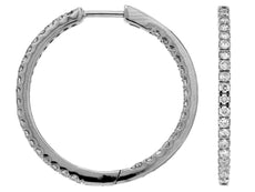 ESTATE 1.04CT DIAMOND 14KT WHITE GOLD 3D ROUND INSIDE OUT HOOP HANGING EARRINGS