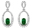 ESTATE 0.65CT DIAMOND & AAA EMERALD 14K WHITE GOLD OVAL & ROUND HANGING EARRINGS