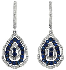 1.42CT DIAMOND & AAA SAPPHIRE 14KT WHITE GOLD CLASSIC TEAR DROP HANGING EARRINGS